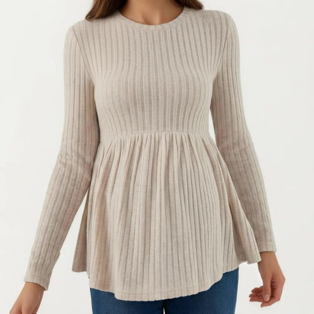 Anna-Kaci Maternity Ribbed Long Sleeve Babydoll Shirt ¨C Empire Waist Peplum Top