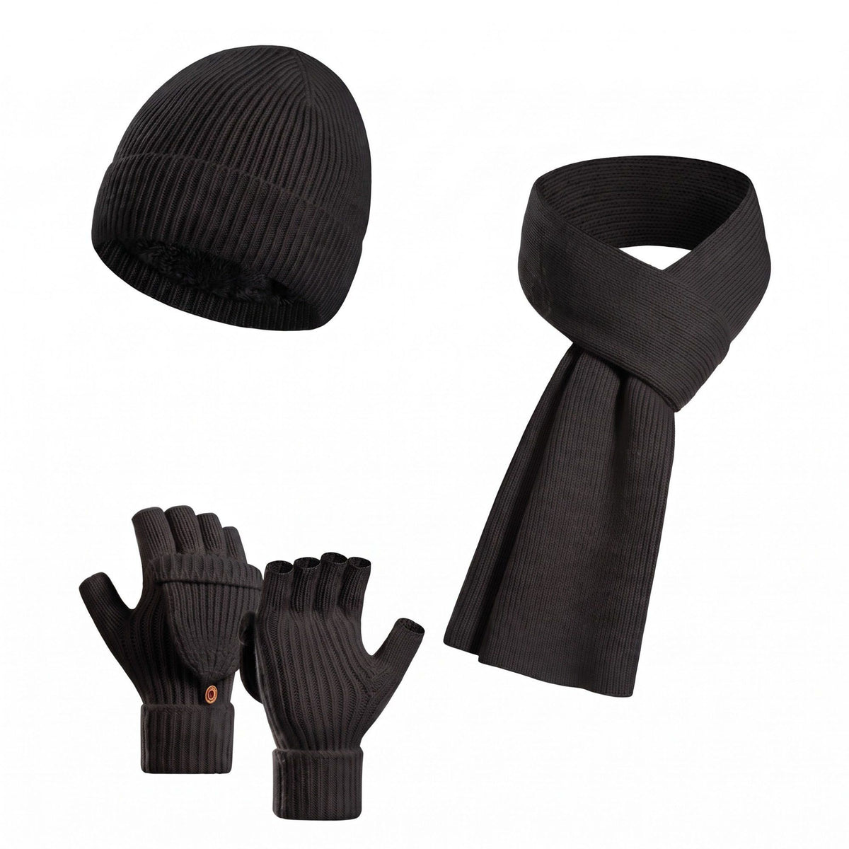 3 Piece Beanie Scarf and Convertible Fingerless Gloves Winter Set
