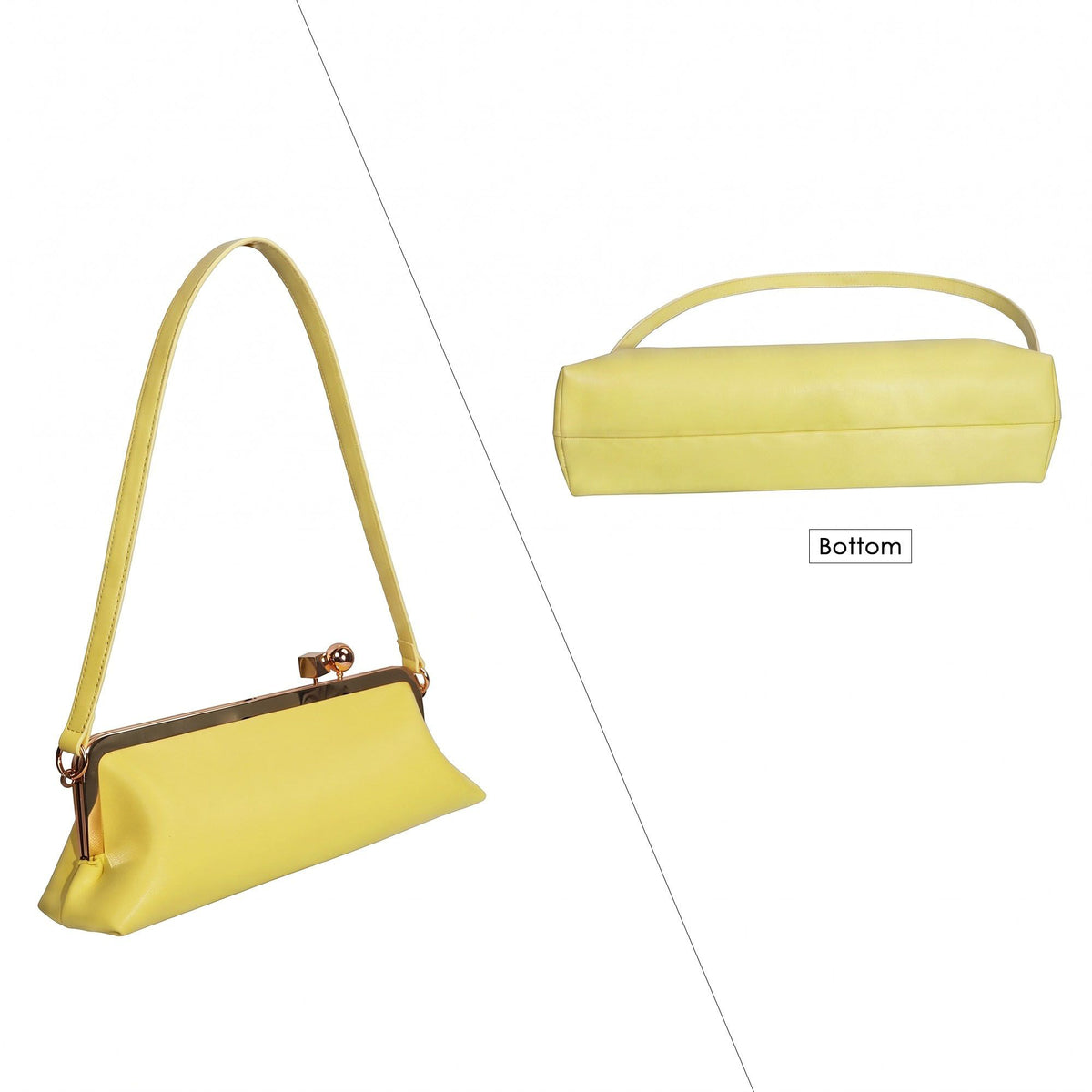 Faux Leather Metal Frame Clasp Shoulder Bag Evening Clutch