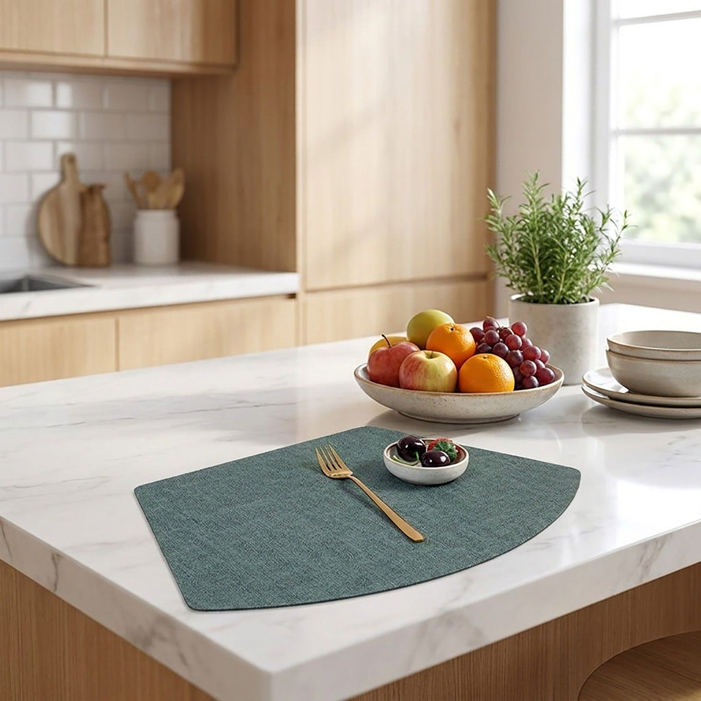 6 Piece Fan Shaped Faux Linen Placemat Set Waterproof Heat Resistant Table Mats for Dining Table