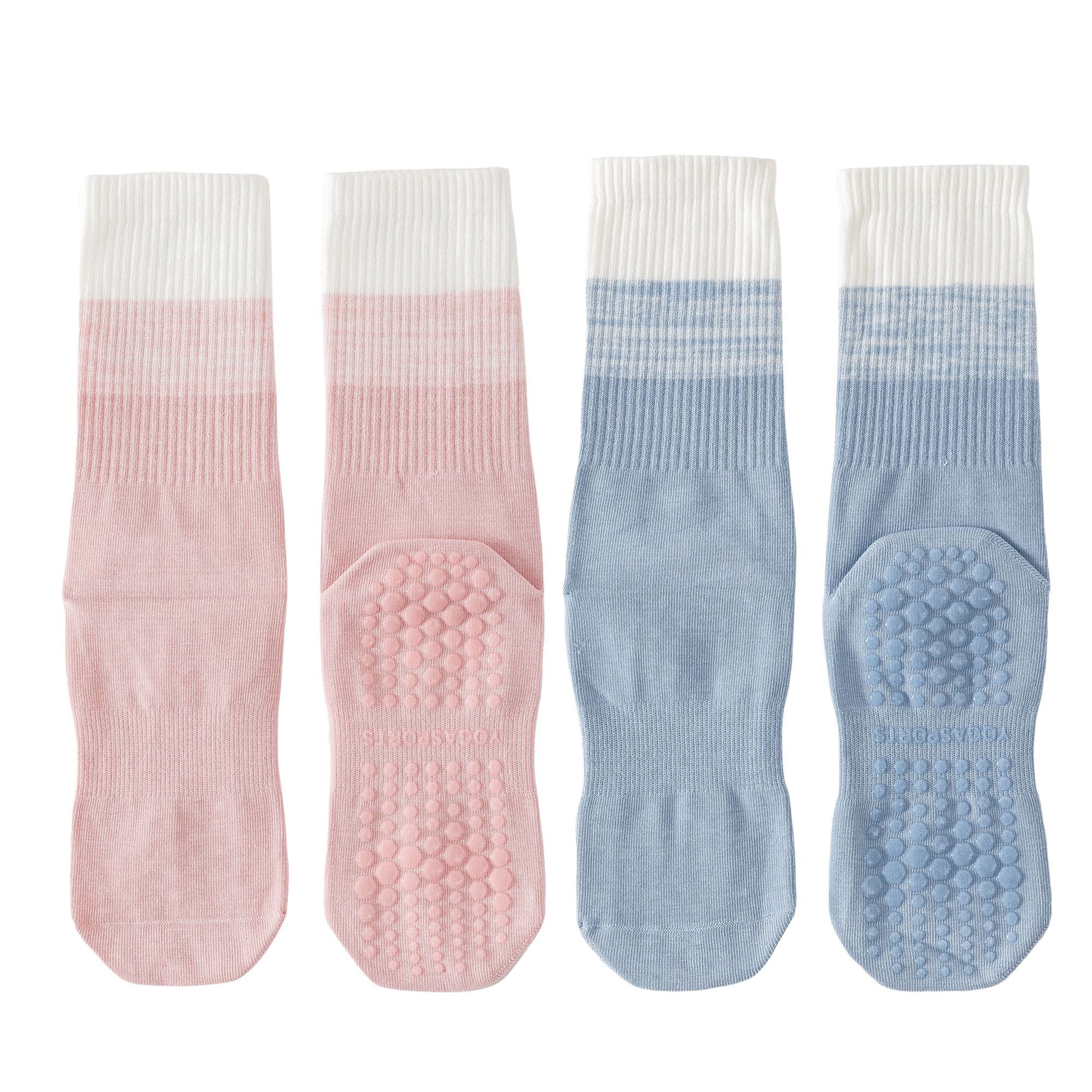 Anna-Kaci Women's 2-Pair Set Gradient Mid-Calf Grip Socks with Soft Seamless Toe and Anti-Slip Bottom for Yoga or Sneakers