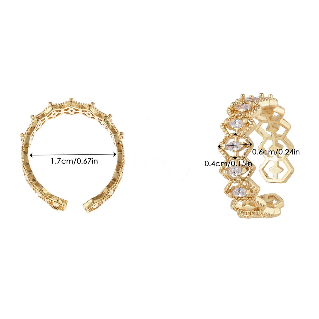 Elegant Crown and Geometric Rings for Women Sparkling Crystal Statement Band Fashion Jewelry for Daily Wear
