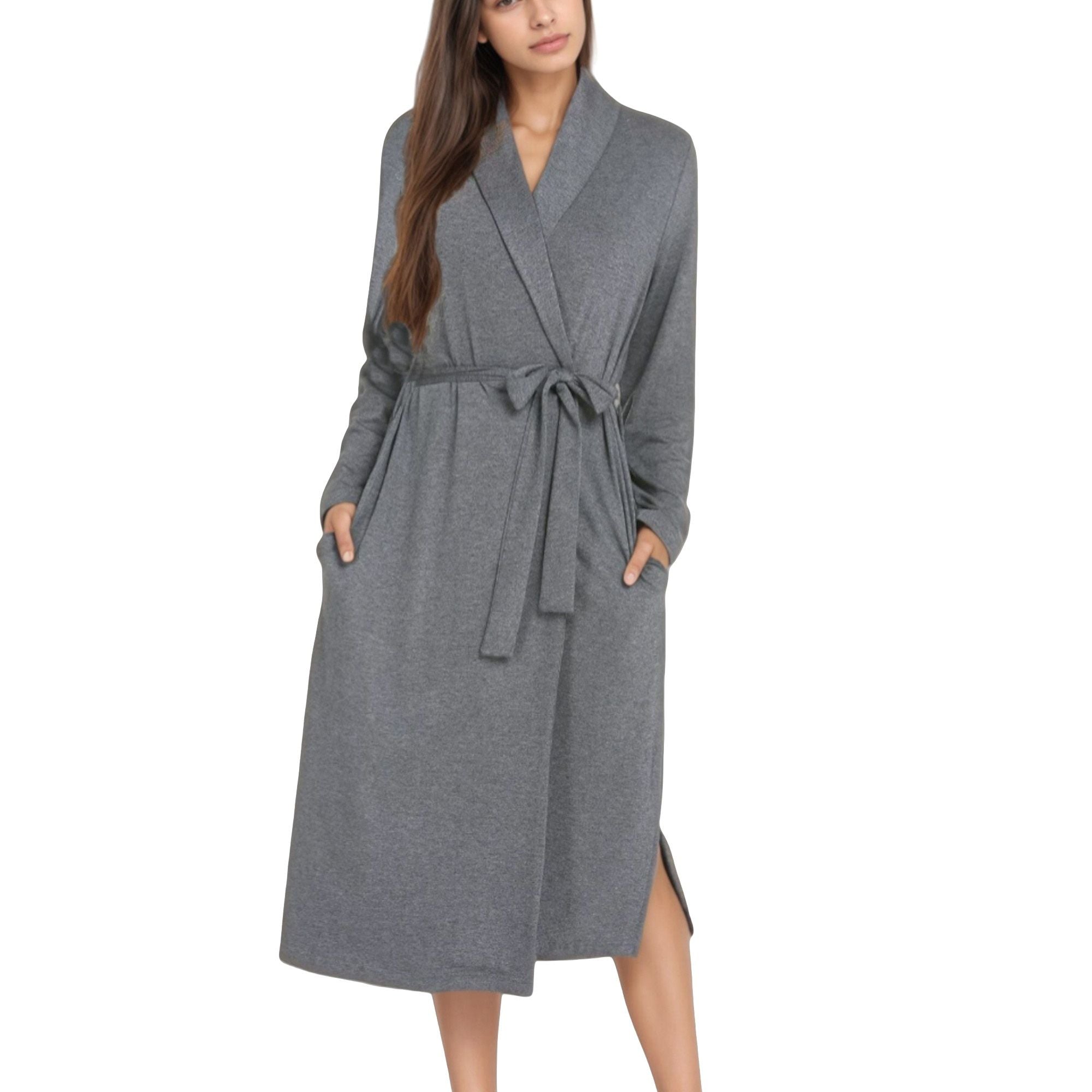 Anna-Kaci Lounge Women's Long Sleeve Wrap Robe with Waist Tie and Side Slits