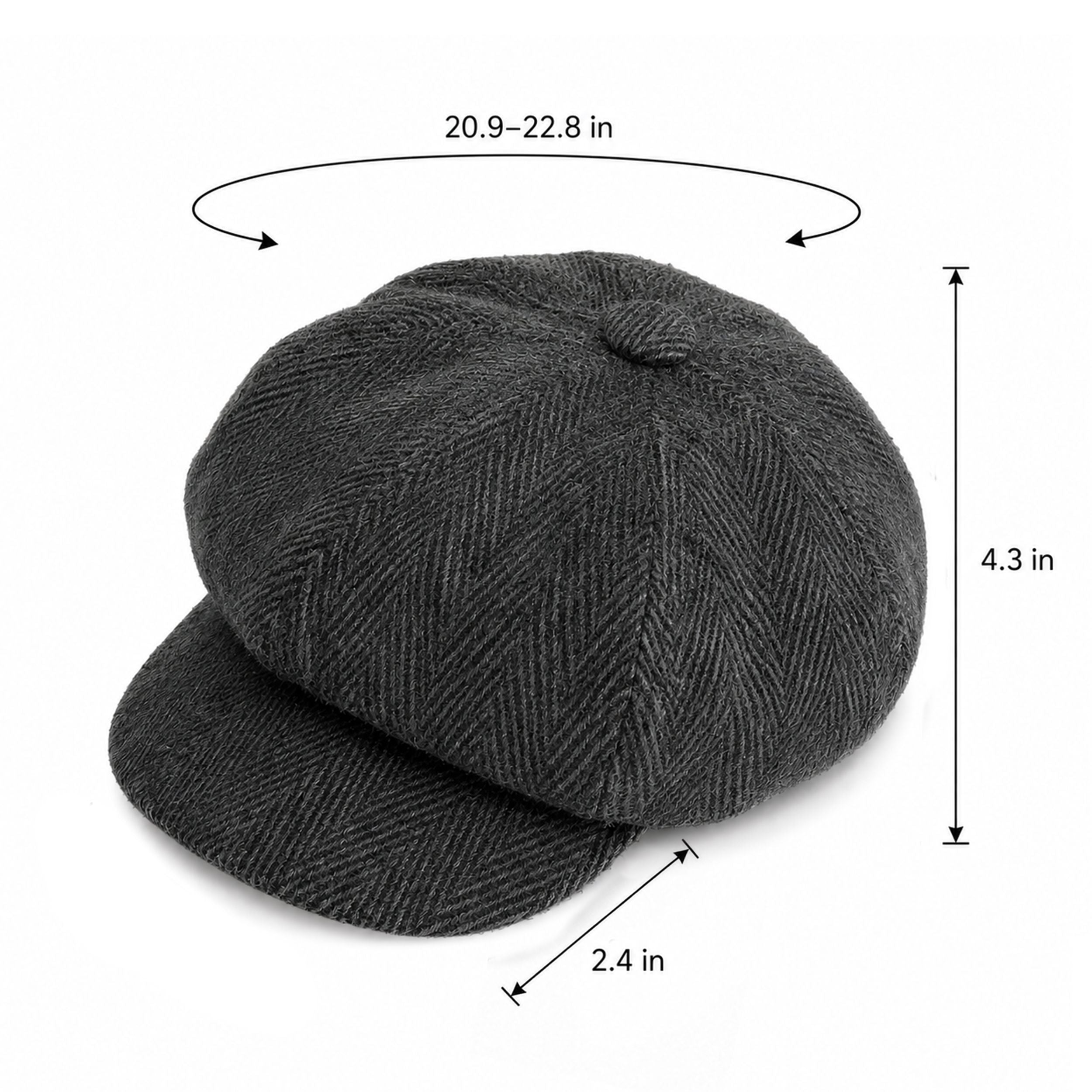 Herringbone Tweed Newsboy Cap Vintage Baker Boy Hat Adjustable