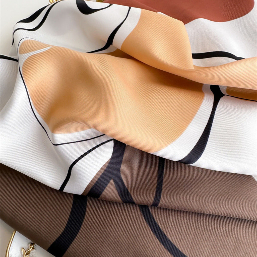 Anna-Kaci Women's Abstract Art Satin Square Scarf with Braided Border Trim 35.5x35.5in