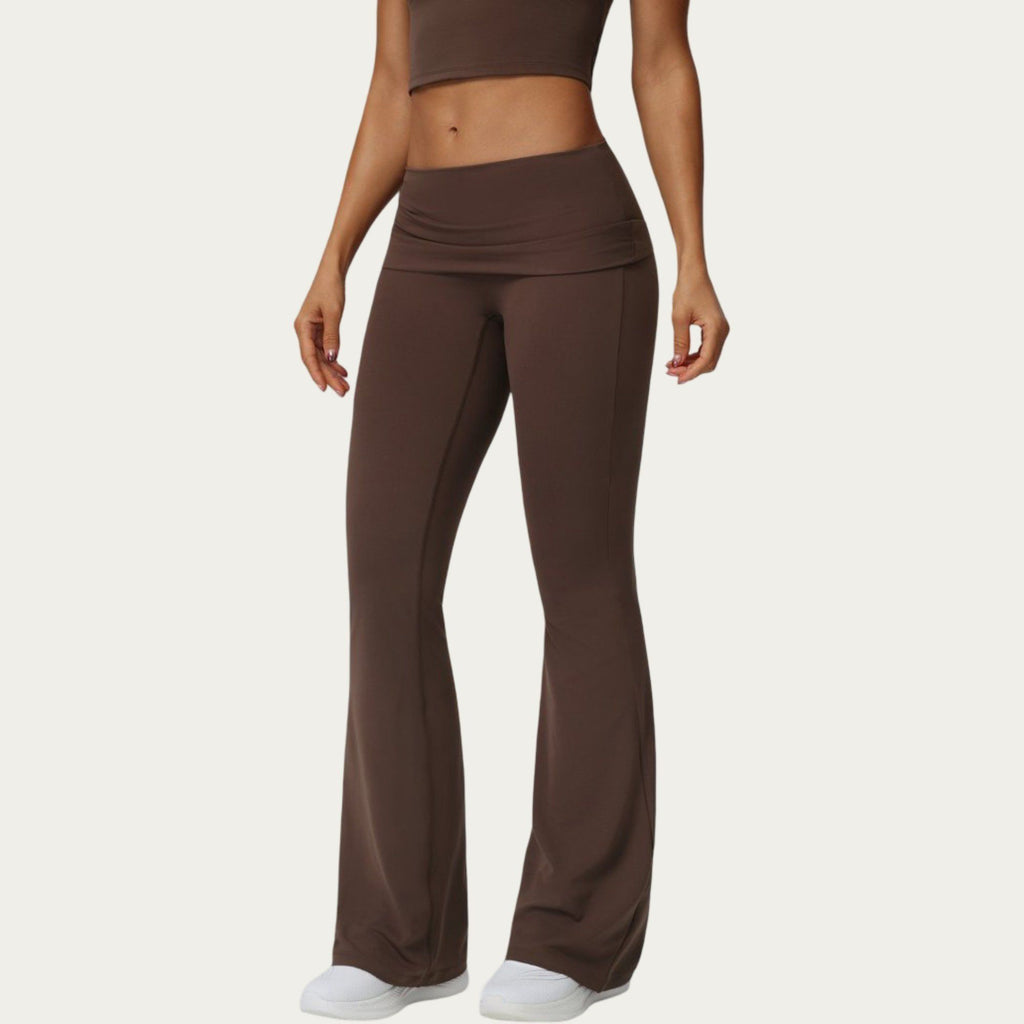 Anna-Kaci Active Women's Foldover Waist Flare Leggings with Smooth Stretch Knit Fabric