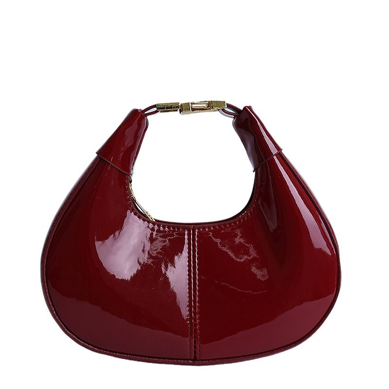 Glossy PU Mini Hobo Shoulder Bag with Adjustable Strap