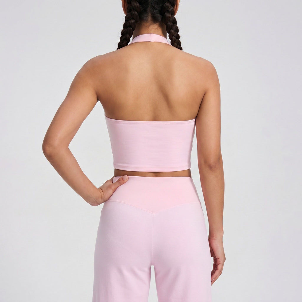 Padded Halter Longline Sports Bra Tank Top Scoop Neck Workout Yoga Crop Top