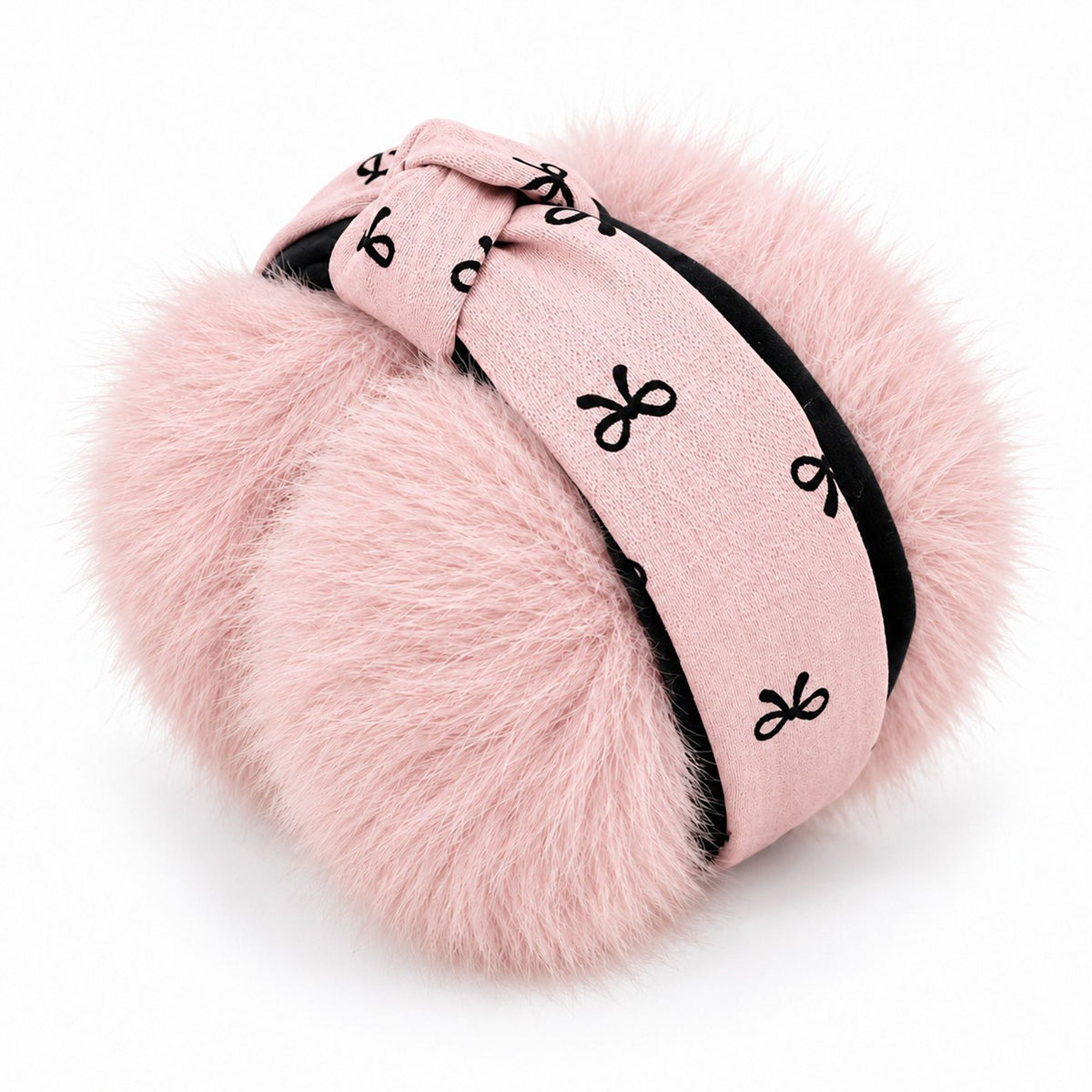 Plush Foldable Winter Earmuffs with Bow Print Knotted Headband