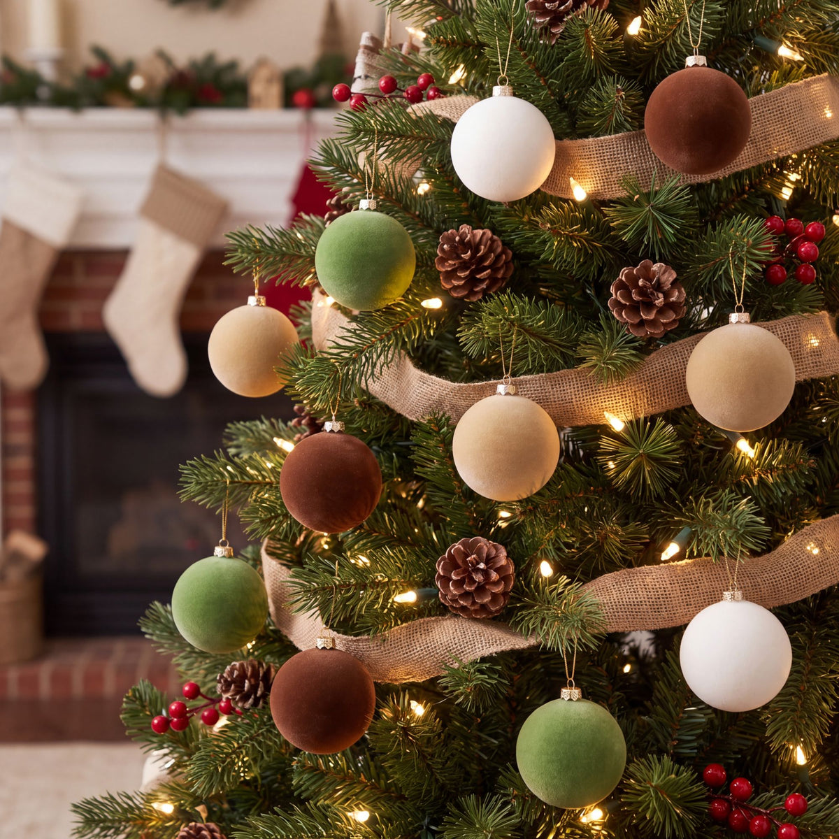 12ct Flocked Christmas Ball Ornament Set Holiday Tree Decorations