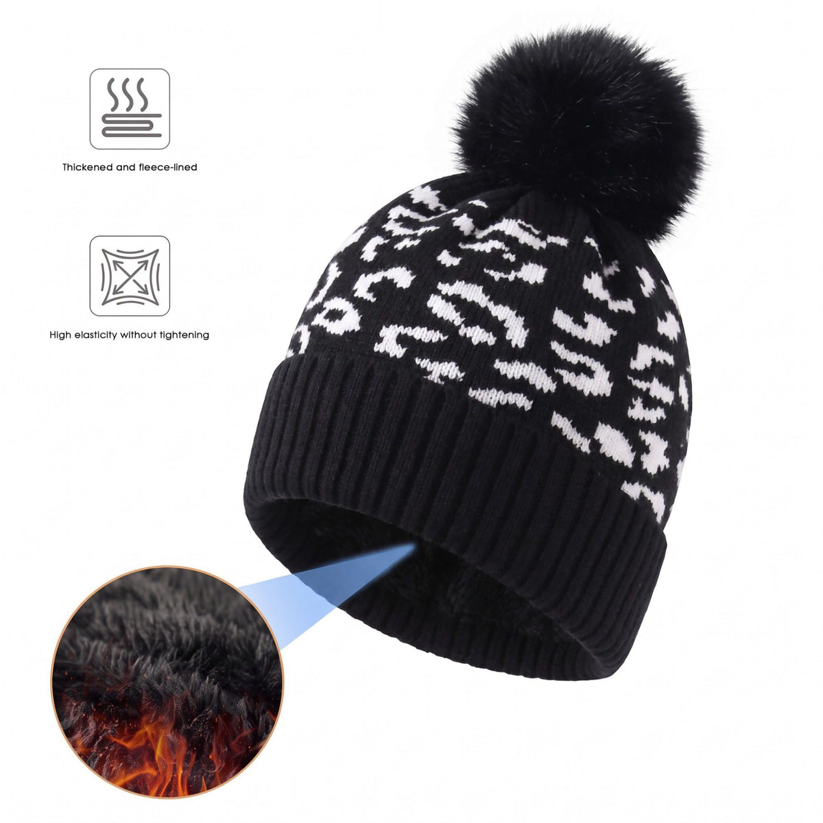 3 Piece Leopard Print Pom Beanie Scarf and Touchscreen Gloves Set