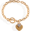 Gold Tone Chain Fashion Bracelet with Double Heart Charms and Toggle Clasp