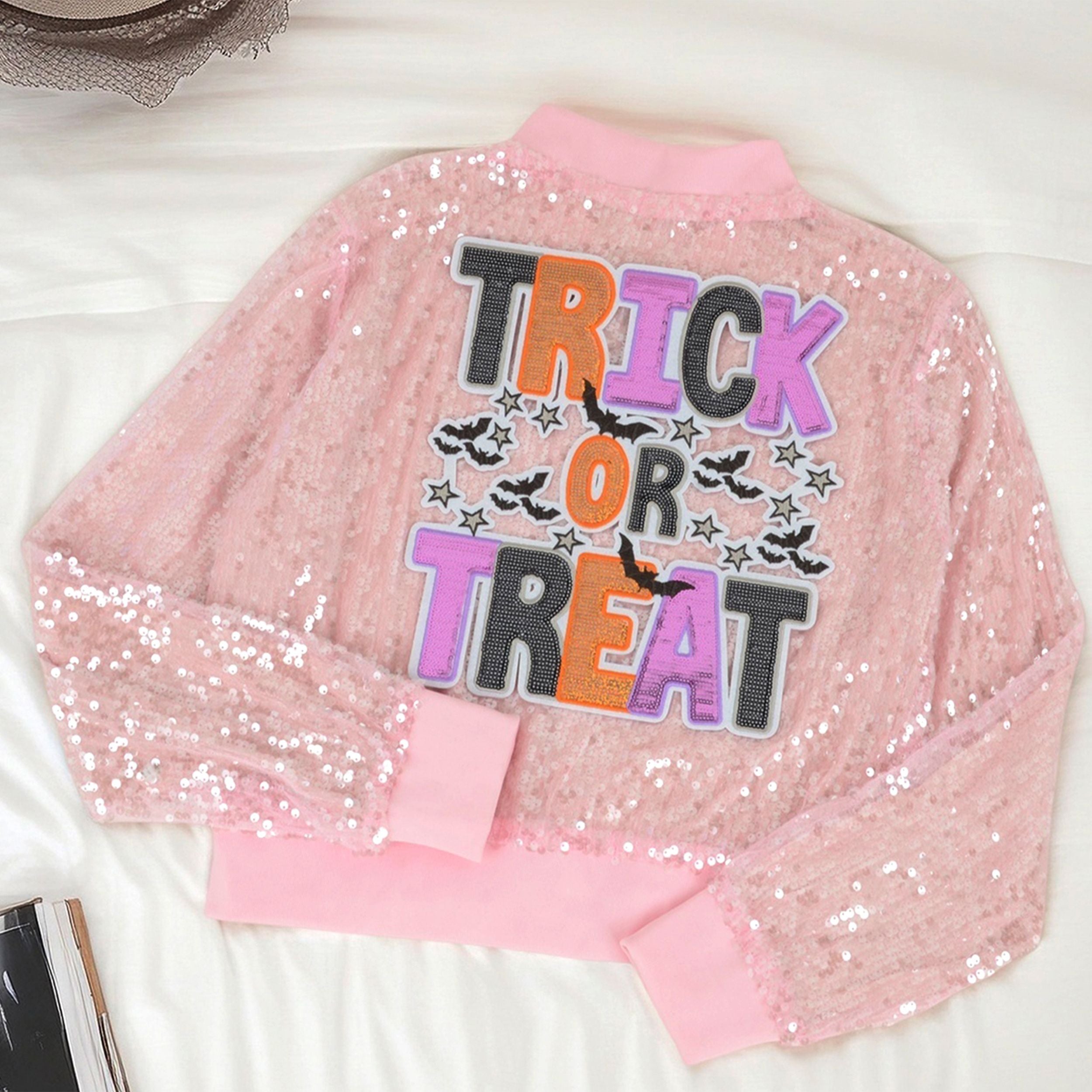 Halloween Pumpkin Ghost Large Sequin Iron On Patch Glitter Sewing Embroidery Repair Appliques Clothing Patch Costume Decor
