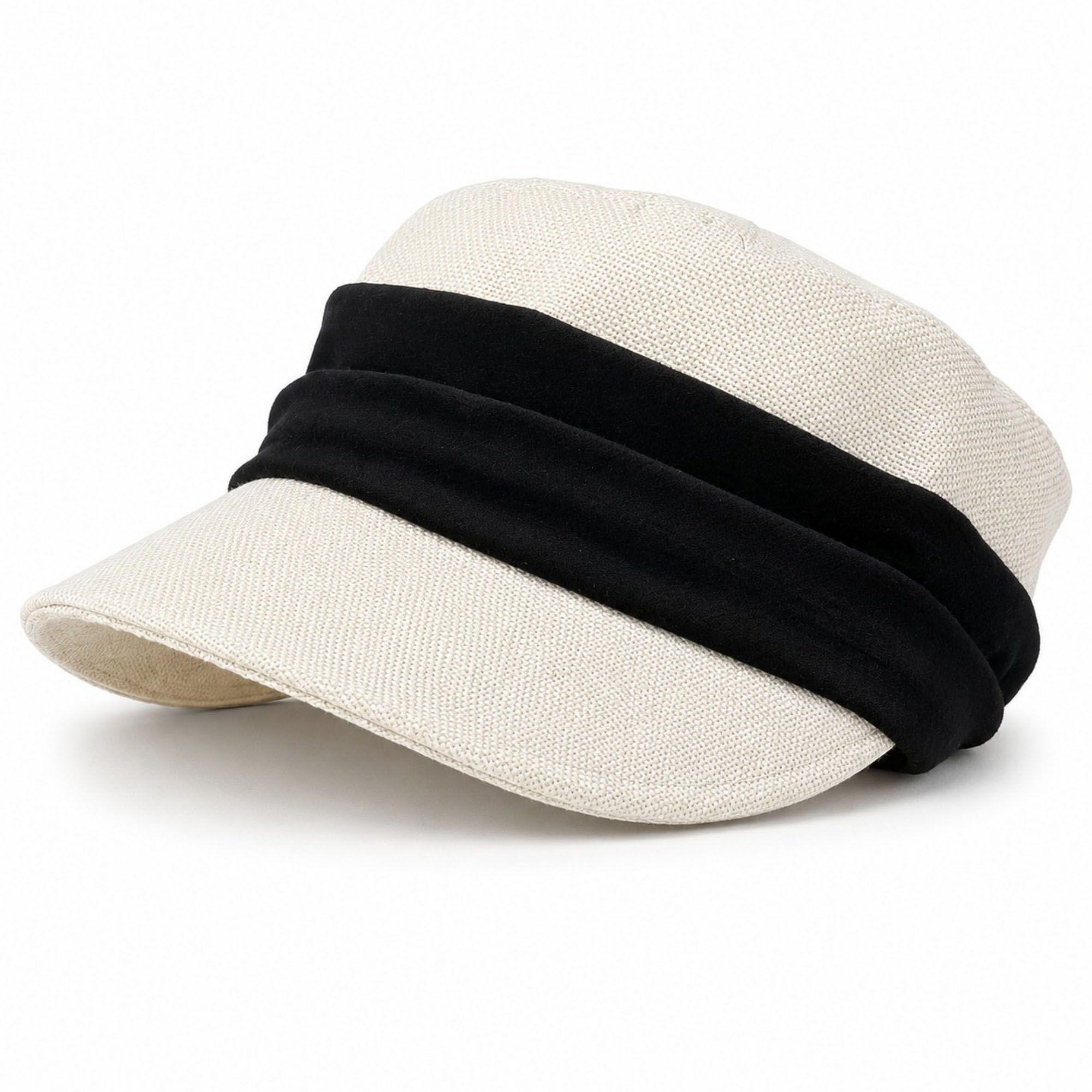Woven Cadet Cap with Contrast Fabric Band and Short Brim