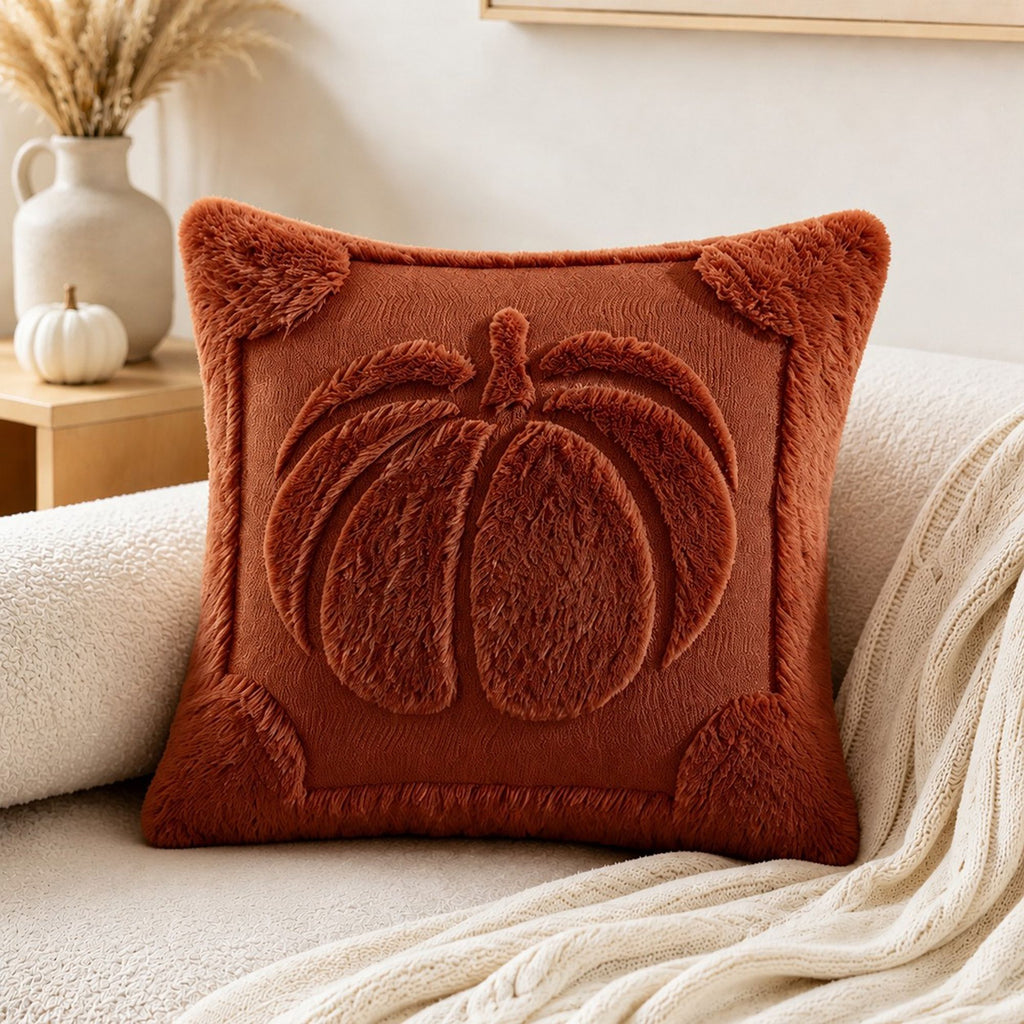 Plush Pumpkin Throw Pillow Cover for Fall and Thanksgiving Decor