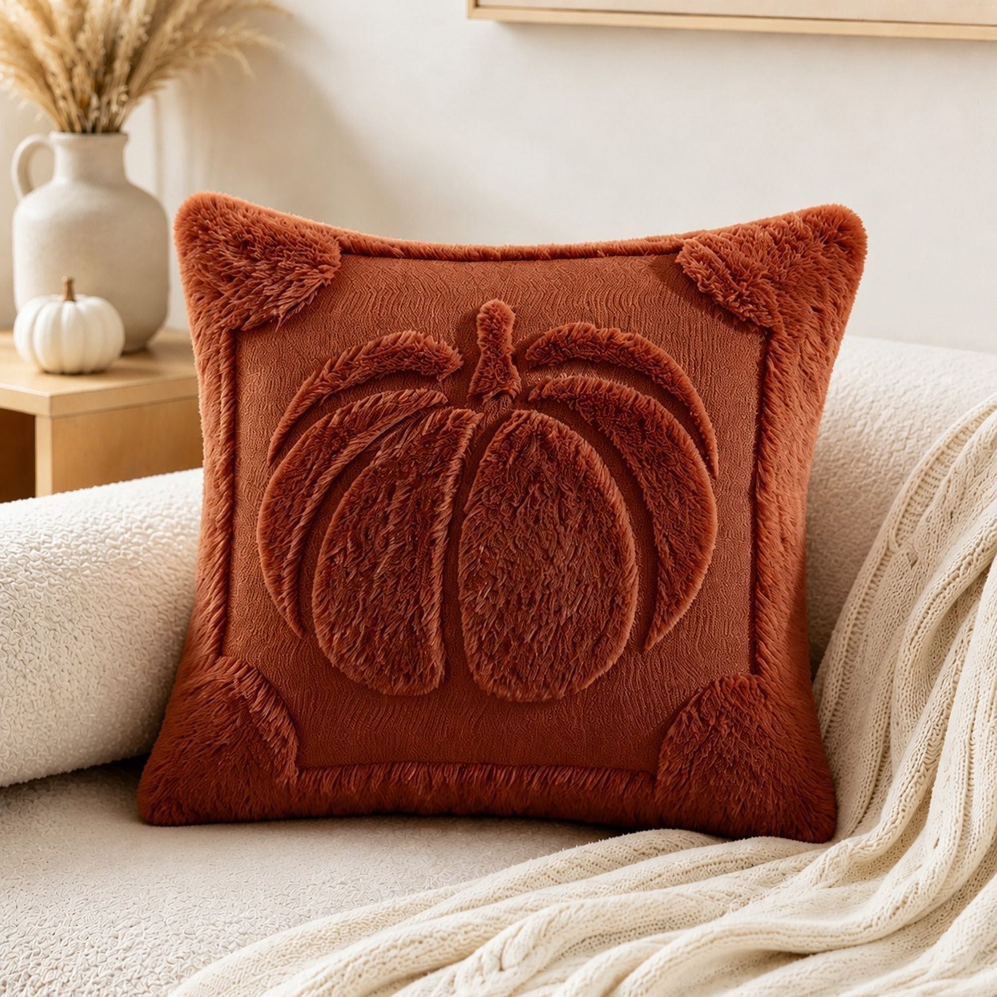 Plush Pumpkin Throw Pillow Cover for Fall and Thanksgiving Decor