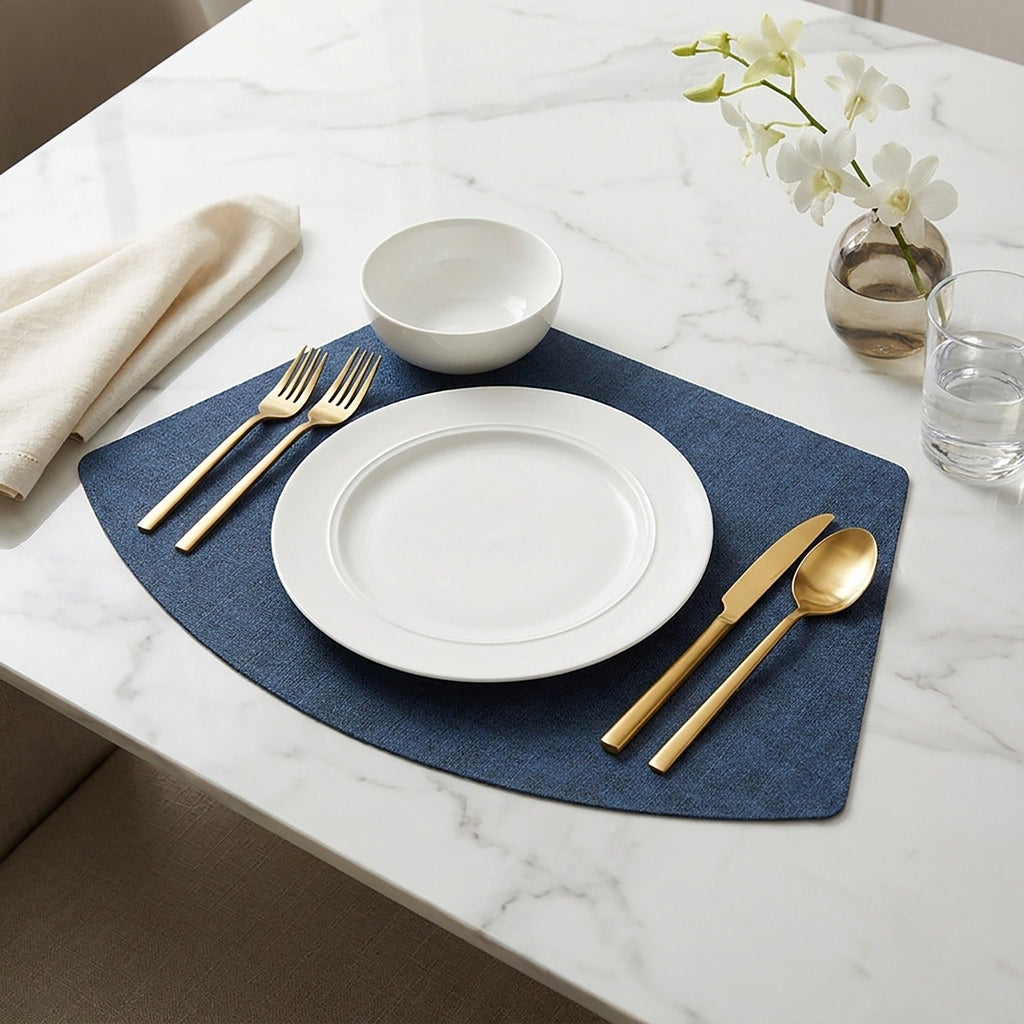 6 Piece Fan Shaped Faux Linen Placemat Set Waterproof Heat Resistant Table Mats for Dining Table