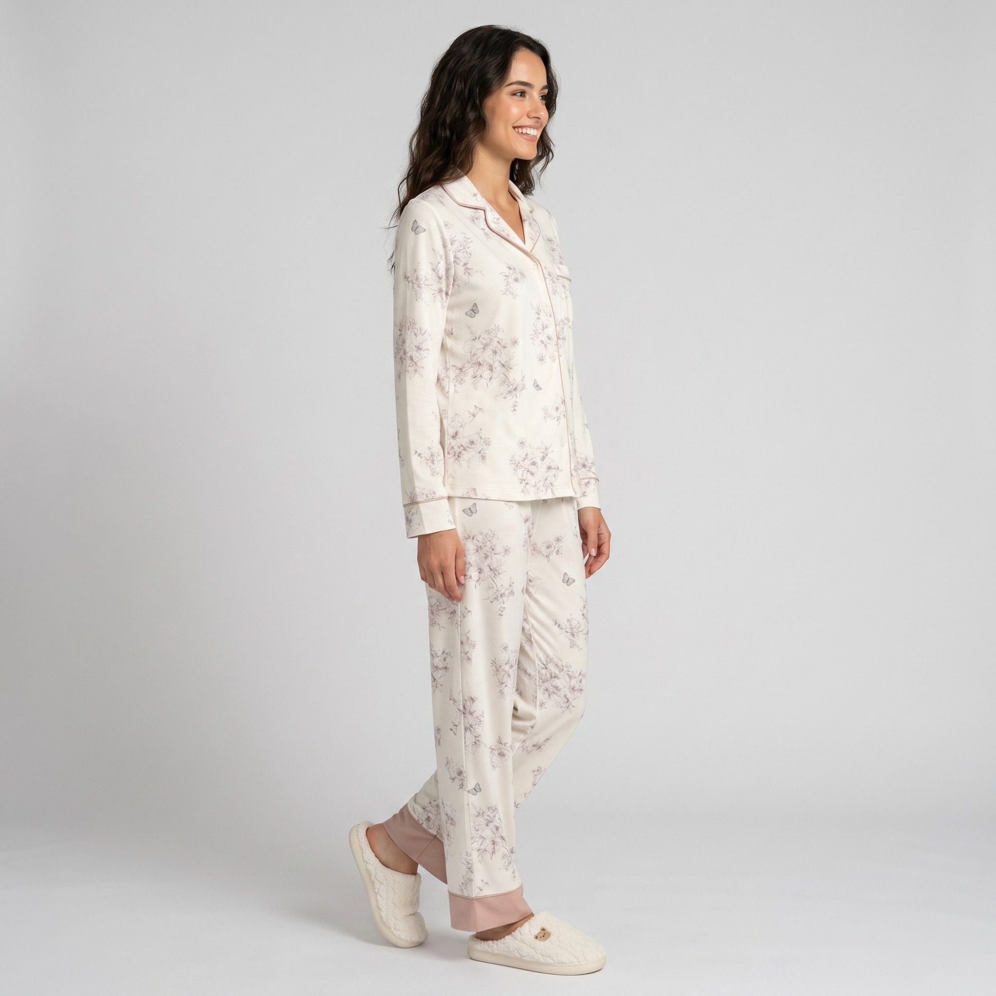 Anna-Kaci Lounge Womens 2-Piece Pajama Set Long Sleeve Button Front Shirt and Matching Pants with Floral Butterfly Print