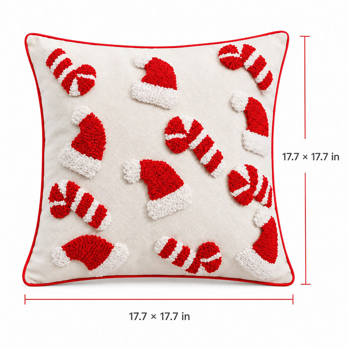 Christmas Santa Hat and Mitten Tufted Throw Pillow Cover
