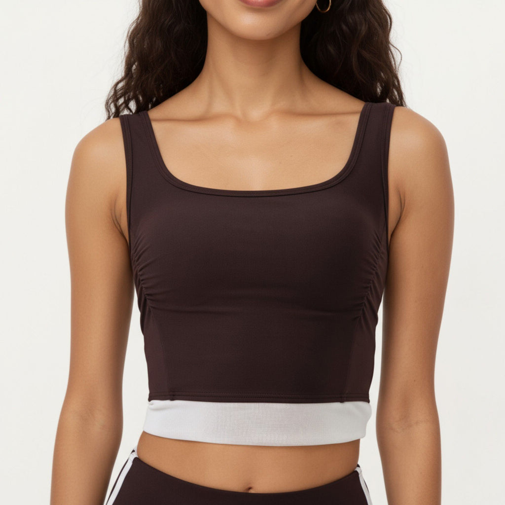 Anna-Kaci Active Women's Square Neck Cropped Active Tank Top with Contrast Elastic Hem
