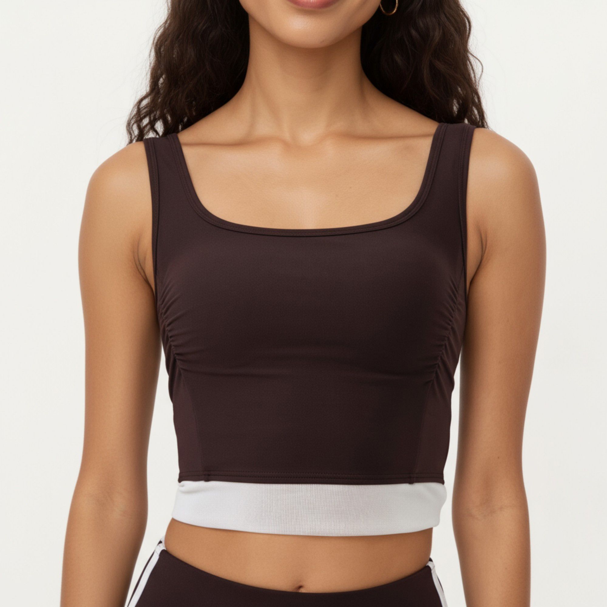 Anna-Kaci Active Women's Square Neck Cropped Active Tank Top with Contrast Elastic Hem