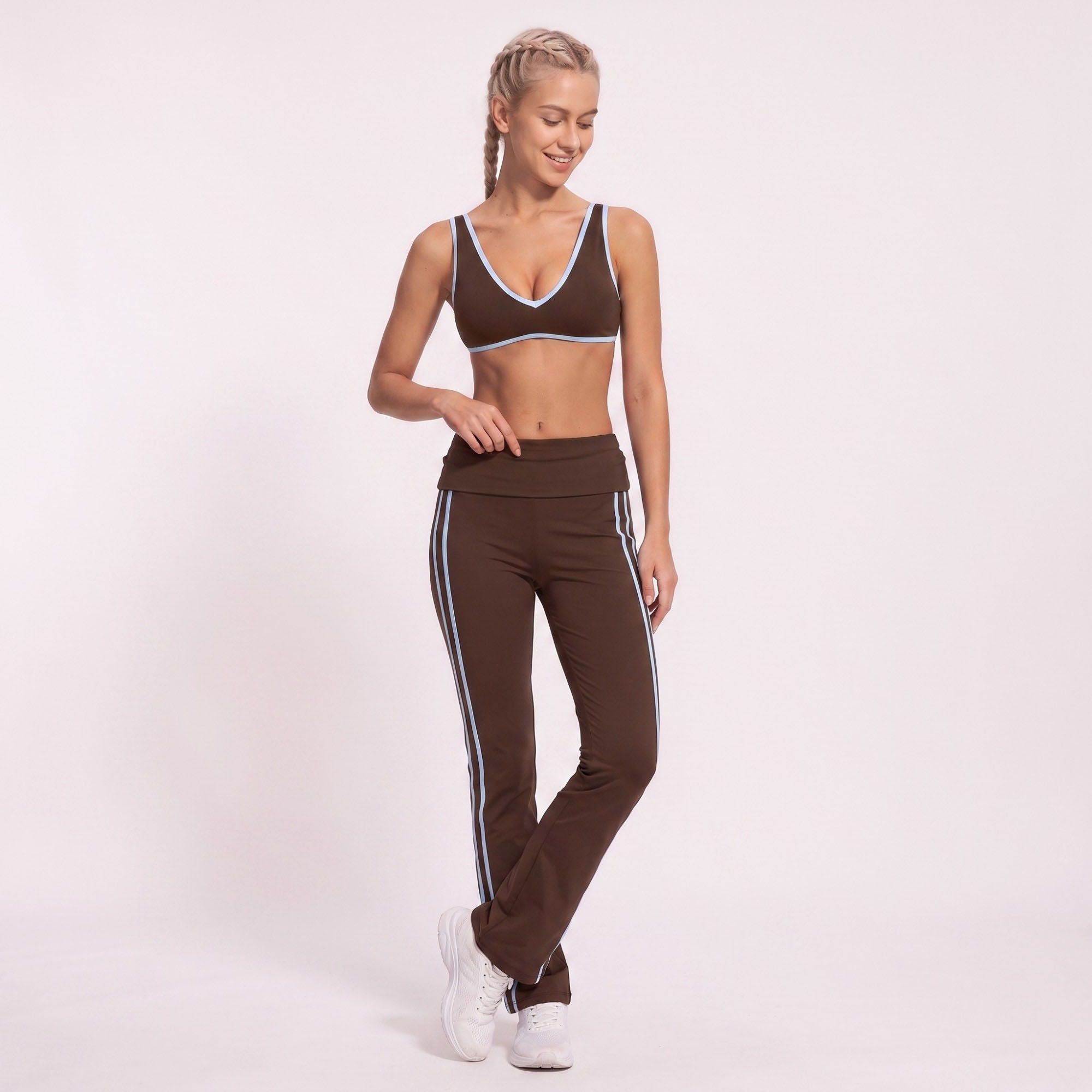 V Neck Sports Bra Contrast Trim Workout Top