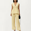 Anna-Kaci Women's 2-Piece Sleeveless V-Neck Peplum Top and Wide Leg Pant Set