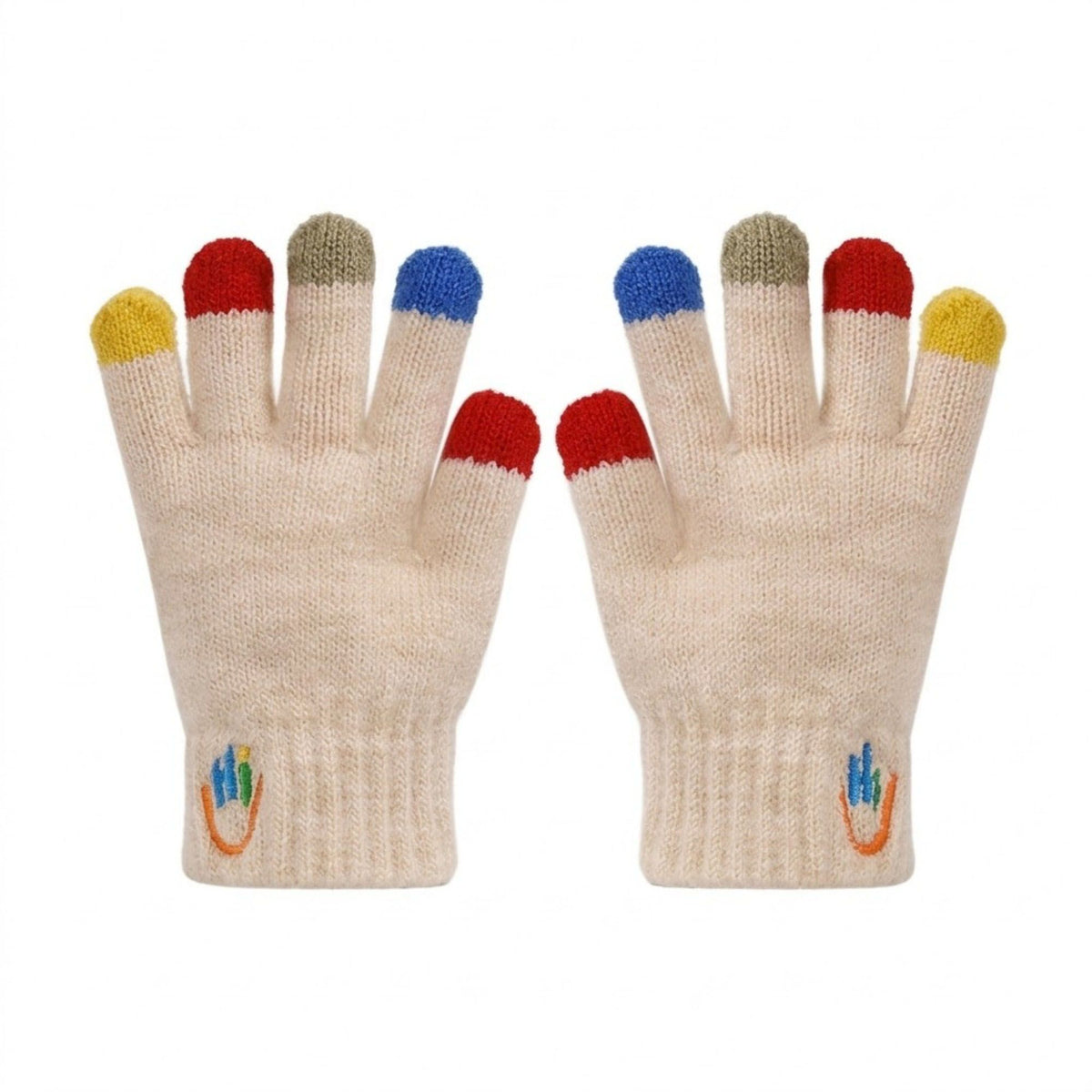 Kids Knit Gloves with Contrast Fingertips and Embroidered Detail 5.3 x 2.5in