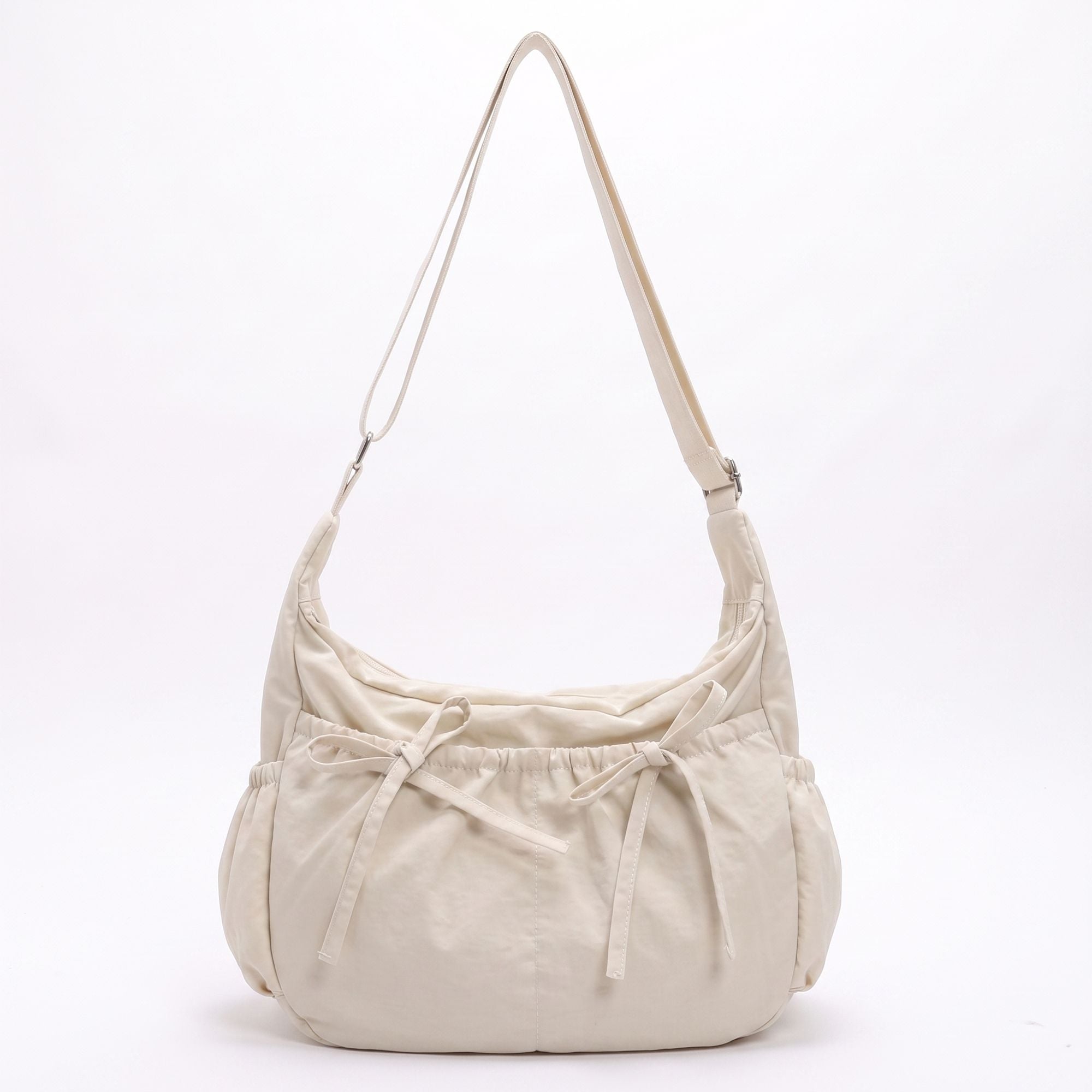 Lightweight Bow Detail Hobo Shoulder Bag with Adjustable Strap and Multiple Pockets