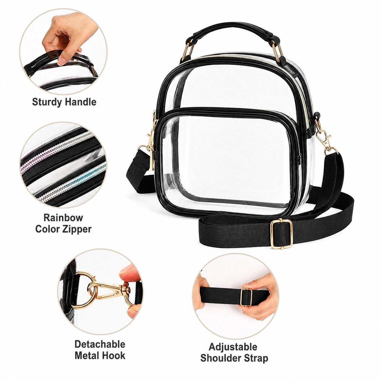 Clear Crossbody Bag with Phone Pocket and Adjustable Strap