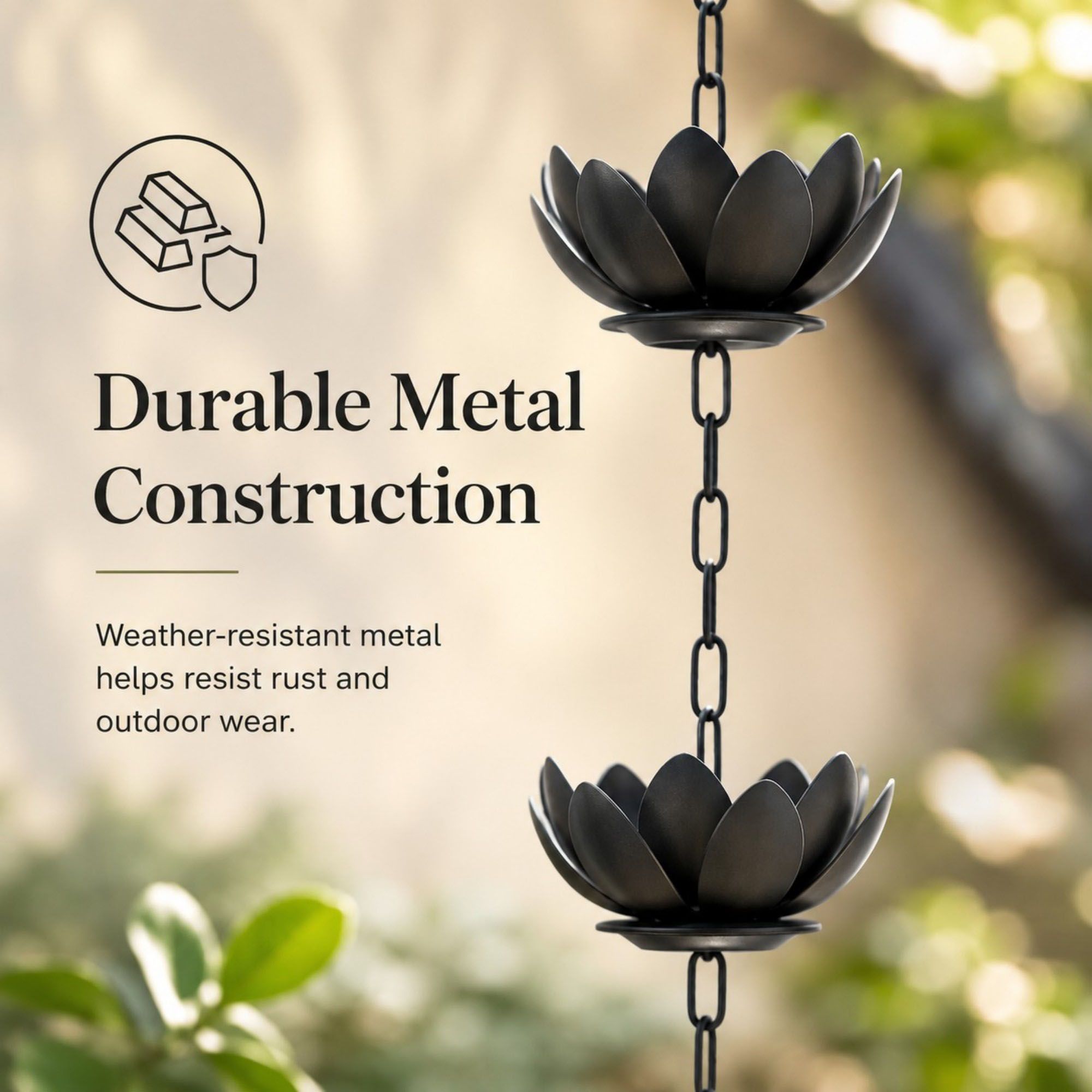 Black Lotus Rain Chain for Gutters
