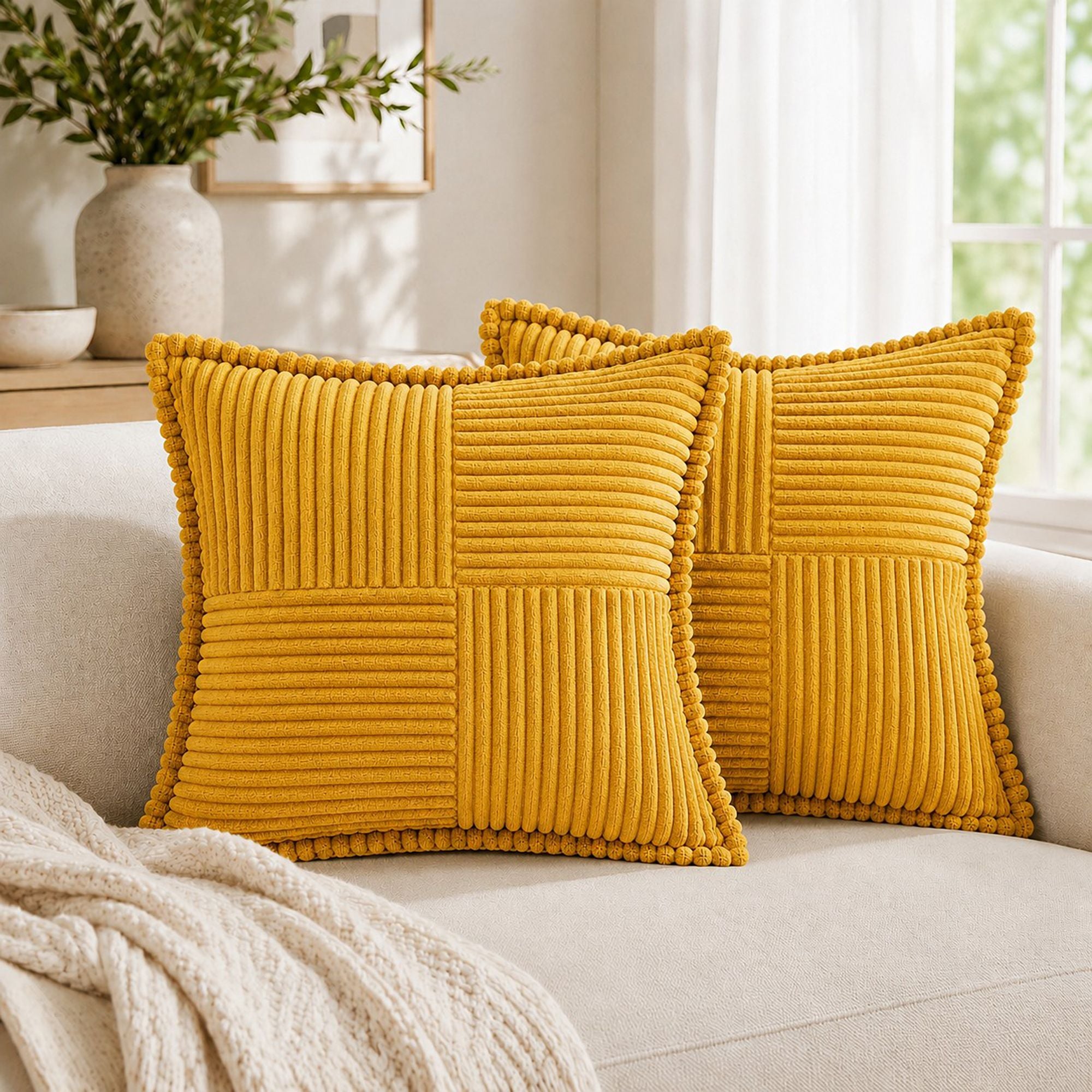 Soft Corduroy Decorative Throw Pillow Cover Geometric Accent Cushion Cover for Sofa Bed
