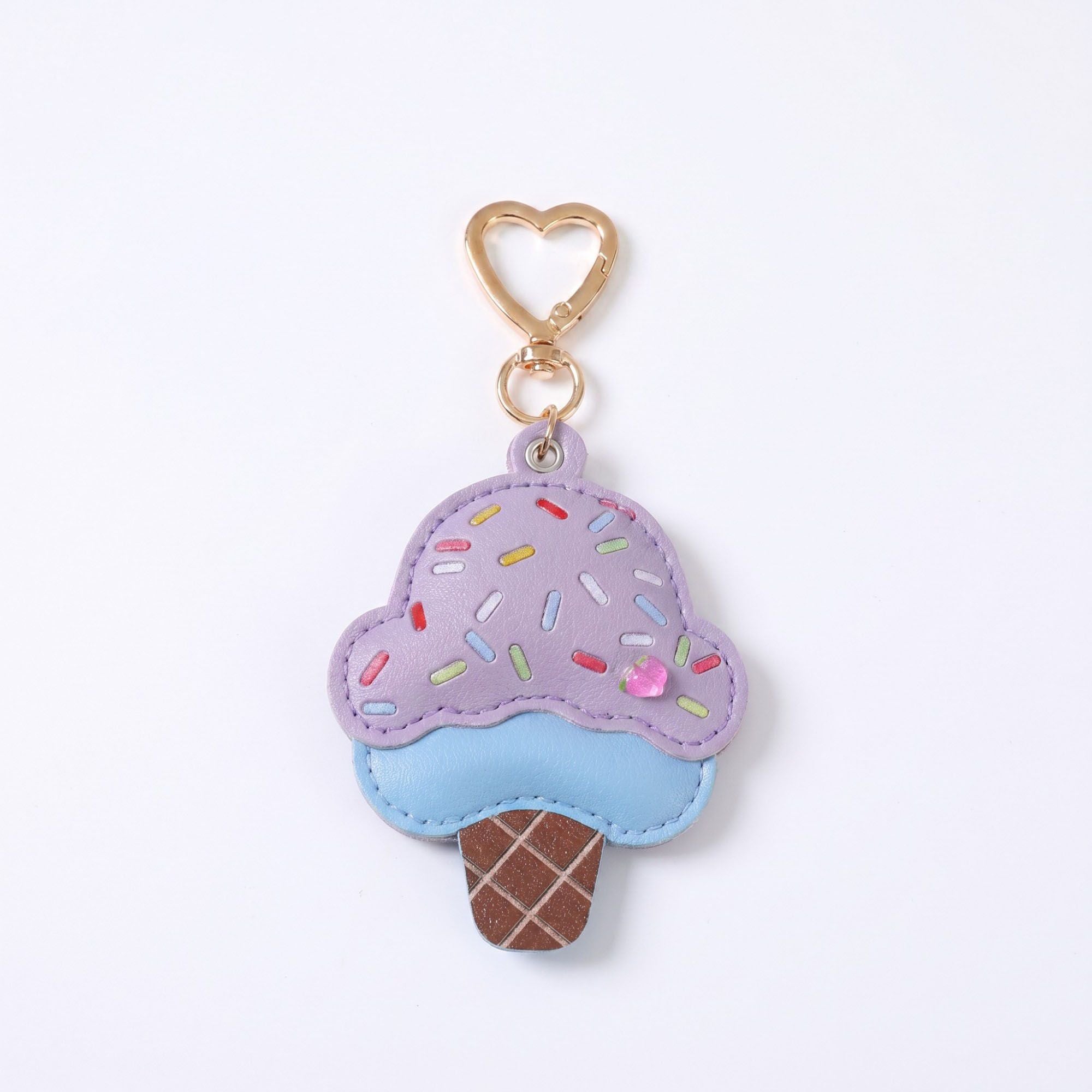 Ice Cream Cone Bag Charm with Colorful Sprinkles and Gold Tone Clip