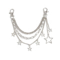Star Chain Bag Charm with Layered Silver Tone Chains Clips and Hanging Star Pendants
