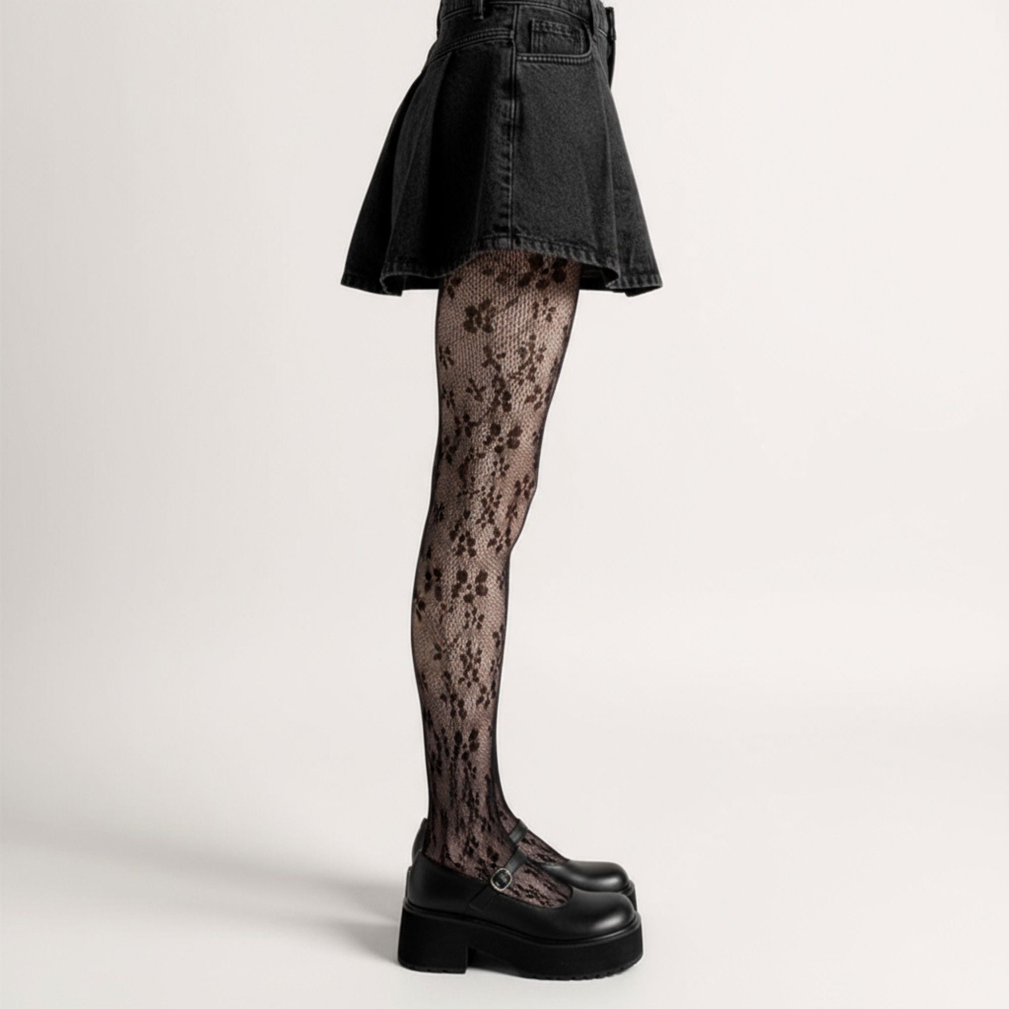 Anna-Kaci Women's Floral Lace Pattern Tights with Sheer Mesh Texture and Stretch Fit