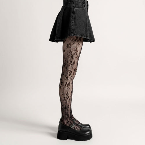 Anna-Kaci 2pcs Women's Floral Lace Pattern Tights with Sheer Mesh Texture and Stretch Fit