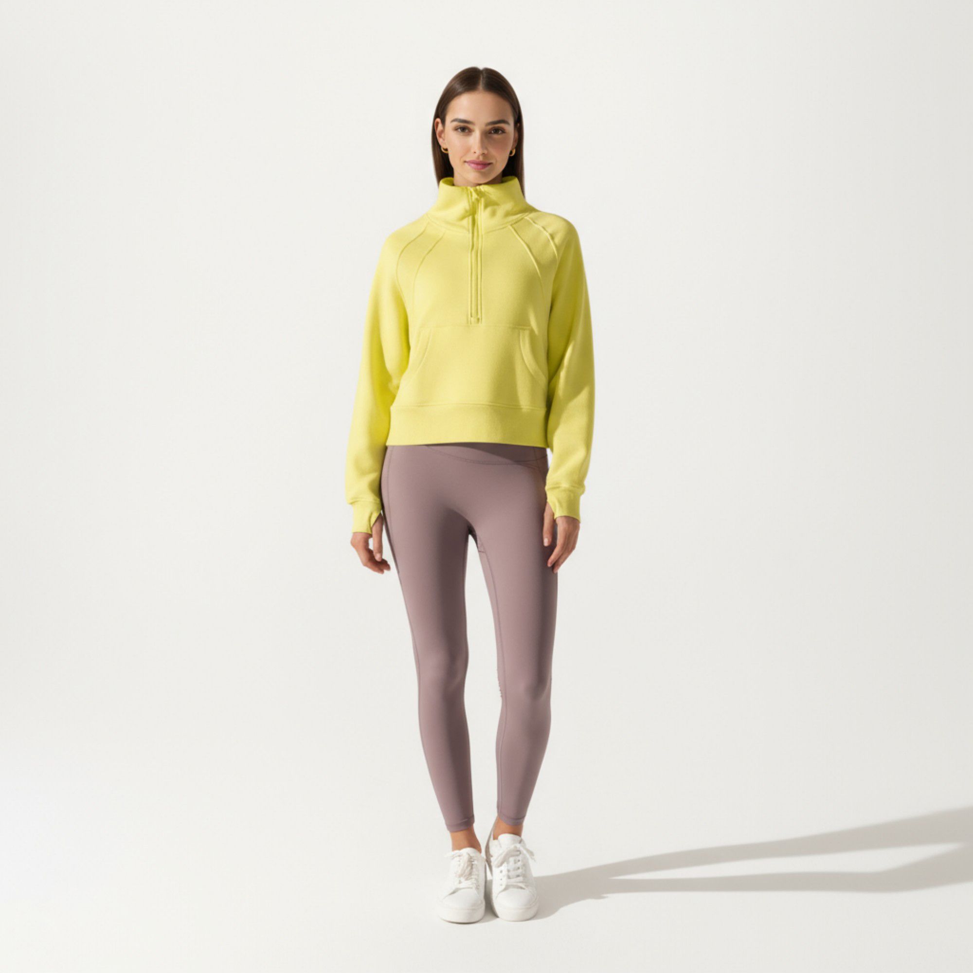 Anna-Kaci Active Women's Long Sleeve Half Zip Pullover Sweatshirt with High Collar and Kangaroo Pocket Design