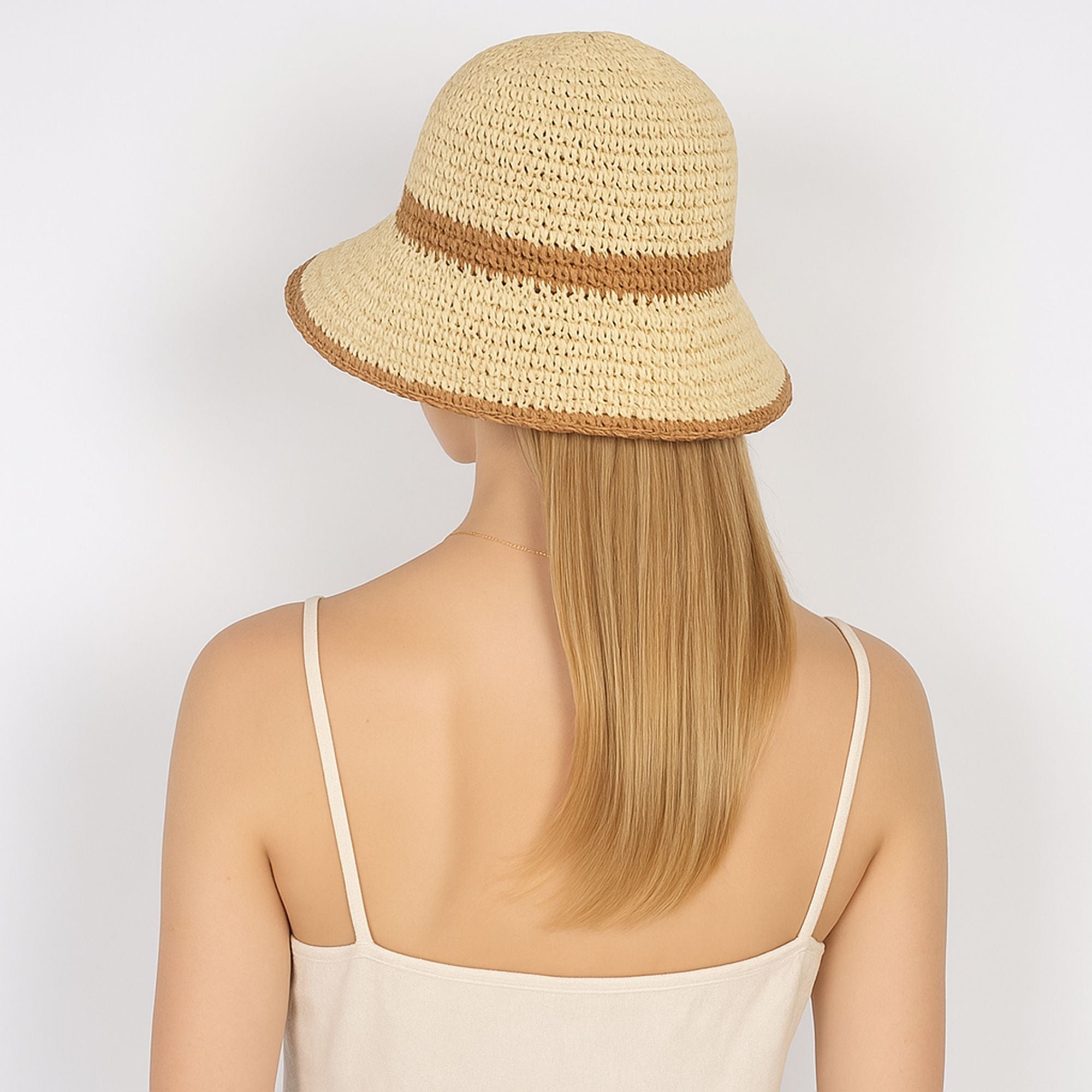 Anna-Kaci Packable Crochet Straw Bucket Hat with Two-Tone Design Lightweight Summer Sun Hat for Beach Travel Hiking Outdoor Use