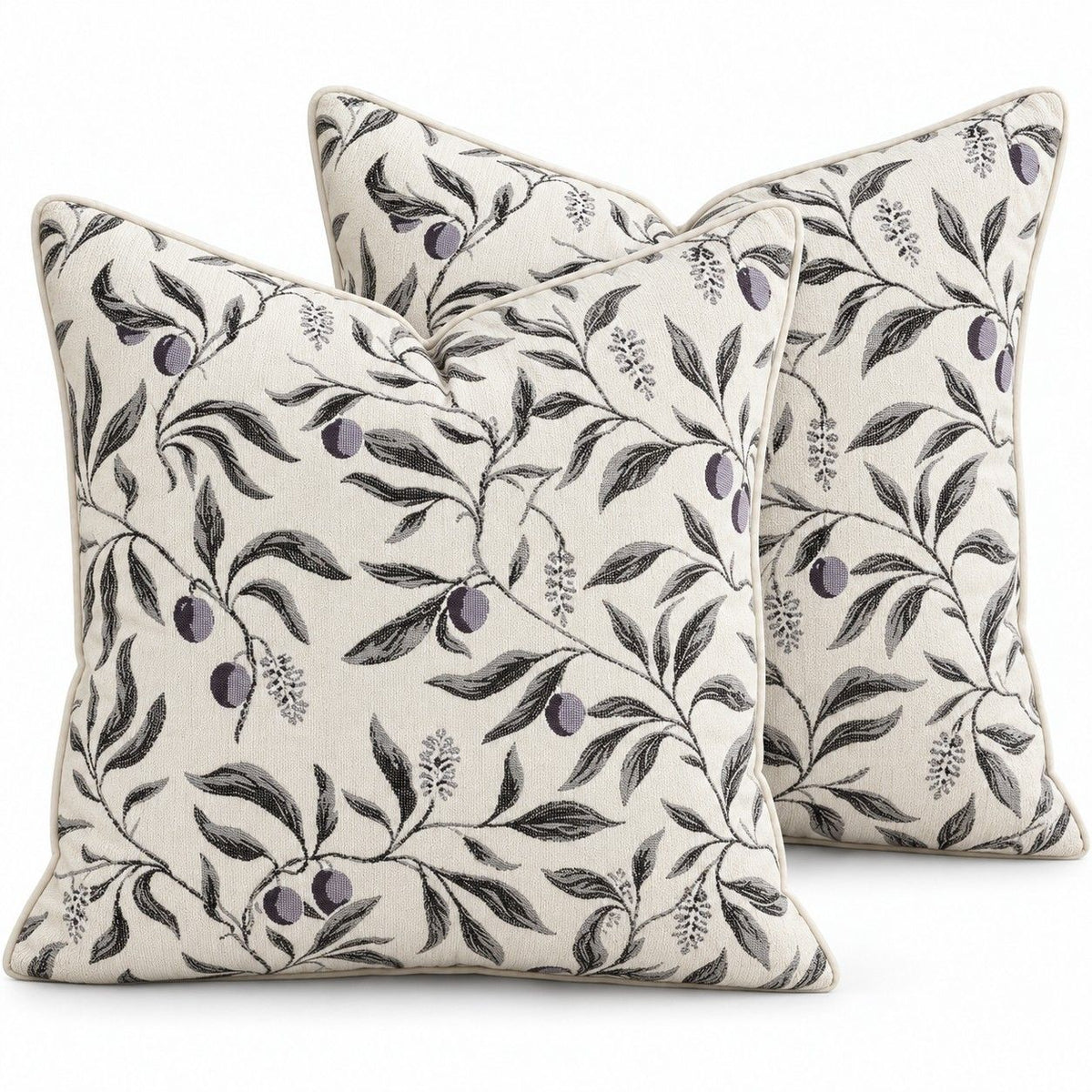 2 Pack Botanical Leaf Velvet Throw Pillow Covers 18 x 18 Inch with Piped Edges