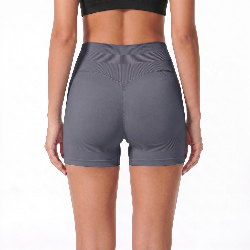 High Waist Seamless Workout Shorts Ribbed Waistband Yoga Biker Shorts