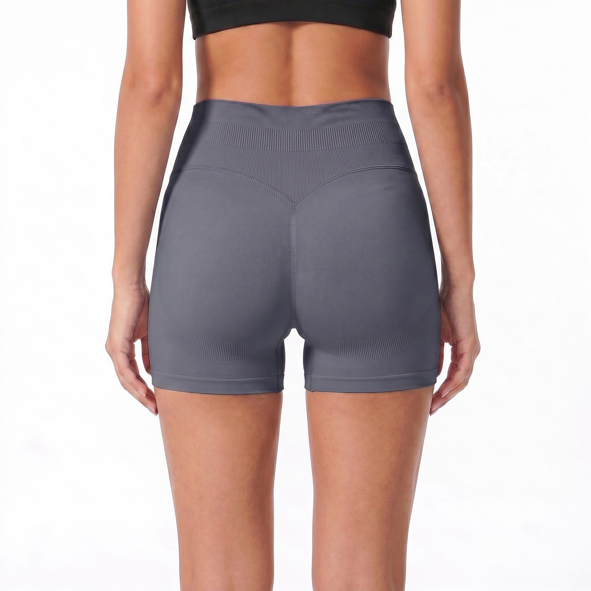 High Waist Seamless Workout Shorts Ribbed Waistband Yoga Biker Shorts
