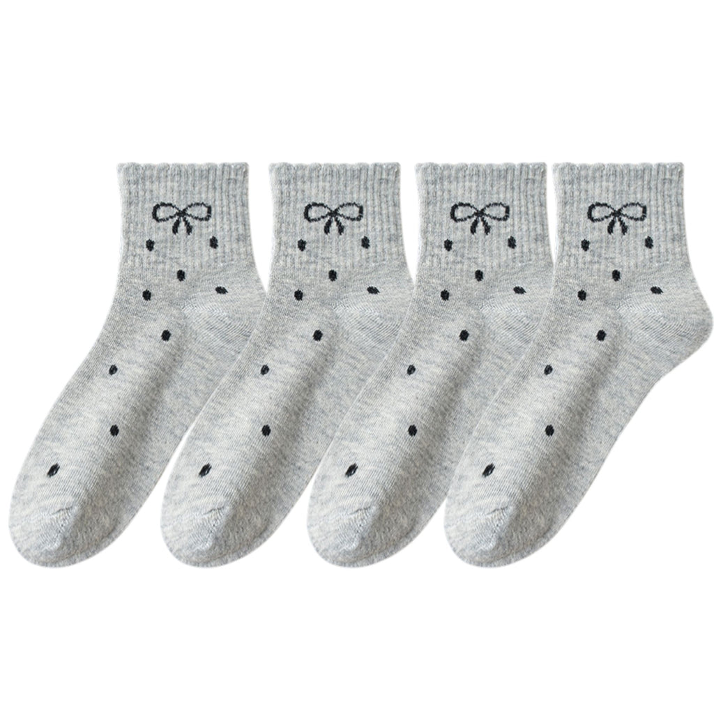 Anna-Kaci Women's Soft Cotton Ankle Socks with Bow Embroidery Polka Dot Design 4 Pairs