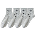 Anna-Kaci Women's Soft Cotton Ankle Socks with Bow Embroidery Polka Dot Design 4 Pairs