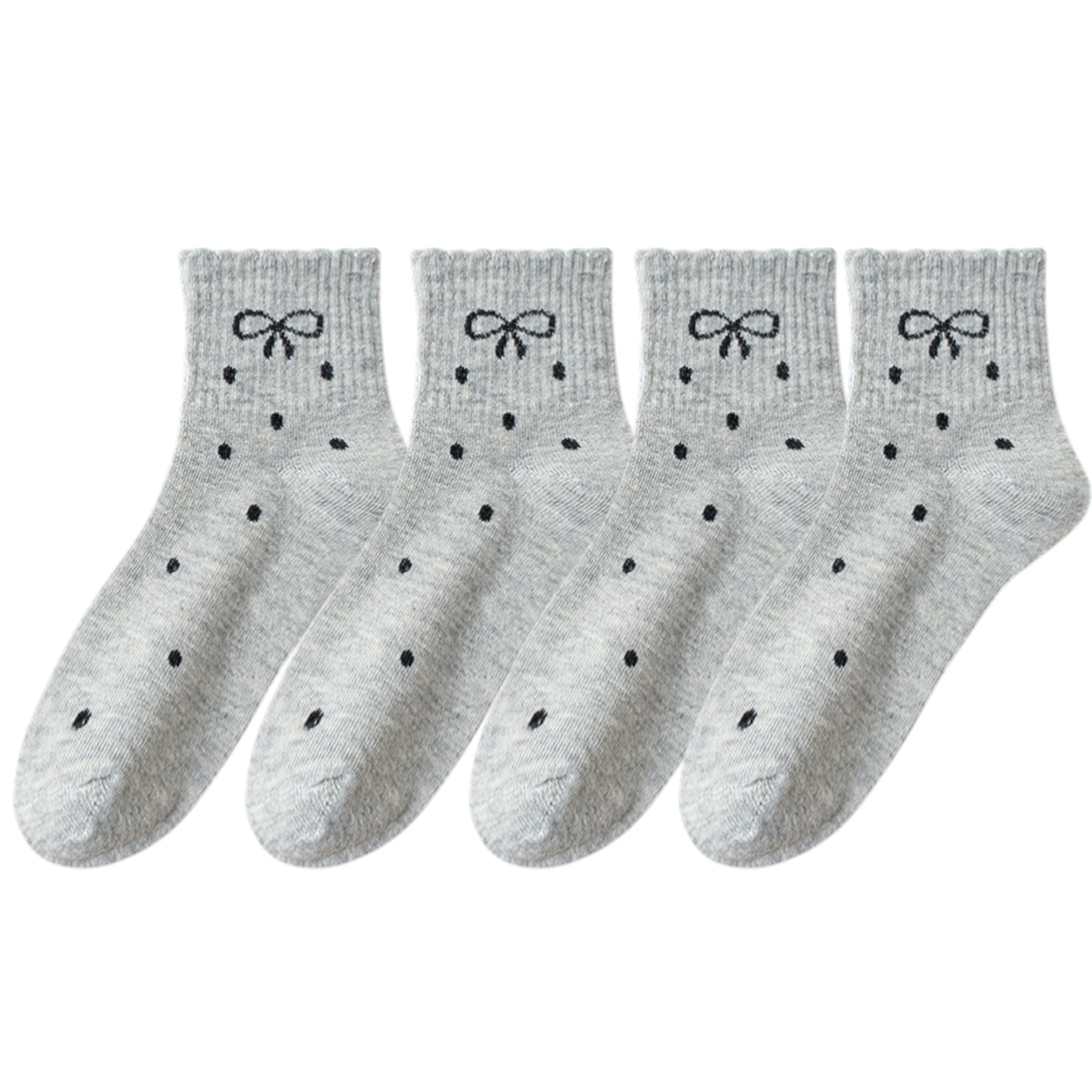 Anna-Kaci Women's Soft Cotton Ankle Socks with Bow Embroidery Polka Dot Design 4 Pairs