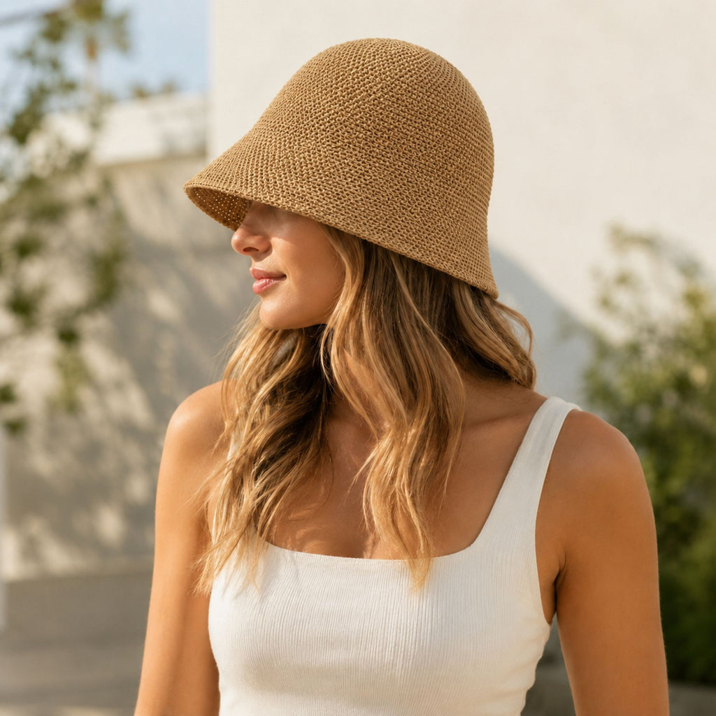 Crochet Bucket Hat with Openwork Texture and Short Brim