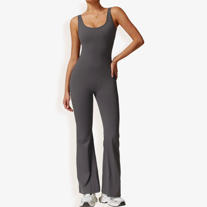 Seamless Flared Bodysuit with Scoop Neck for Activewear
