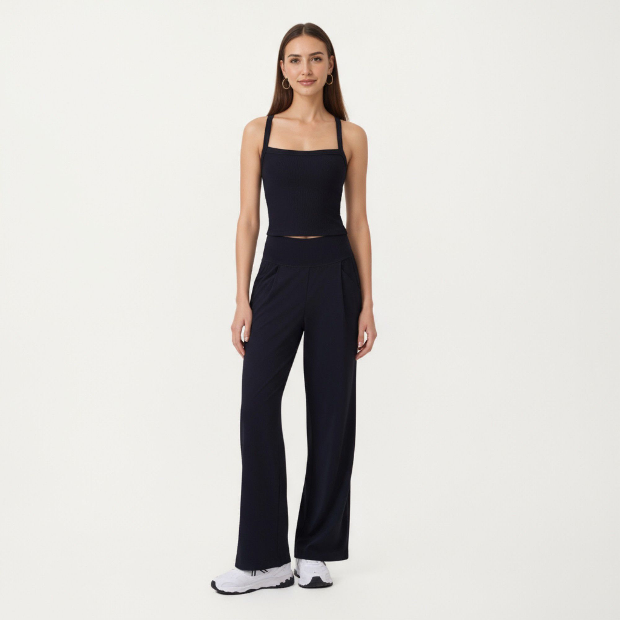 Anna-Kaci Active Women's Square Neck Ribbed Knit Cropped Tank Top with Wide Shoulder Straps