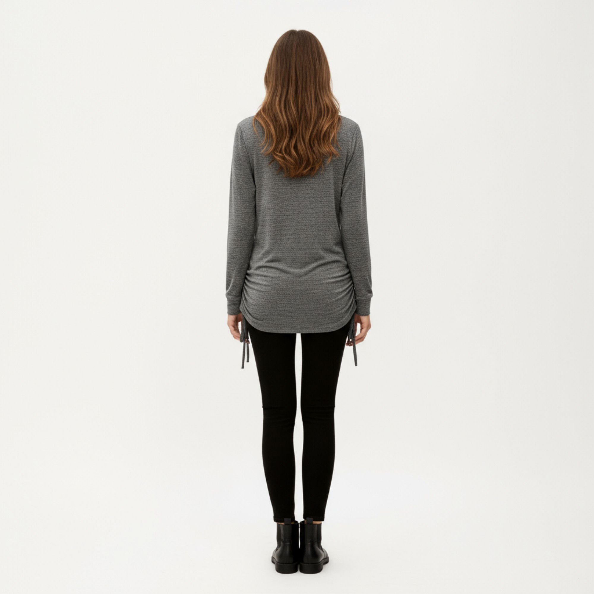 Anna-Kaci Women's Long Sleeve V-Neck Top with Side Drawstring Ruched Hem