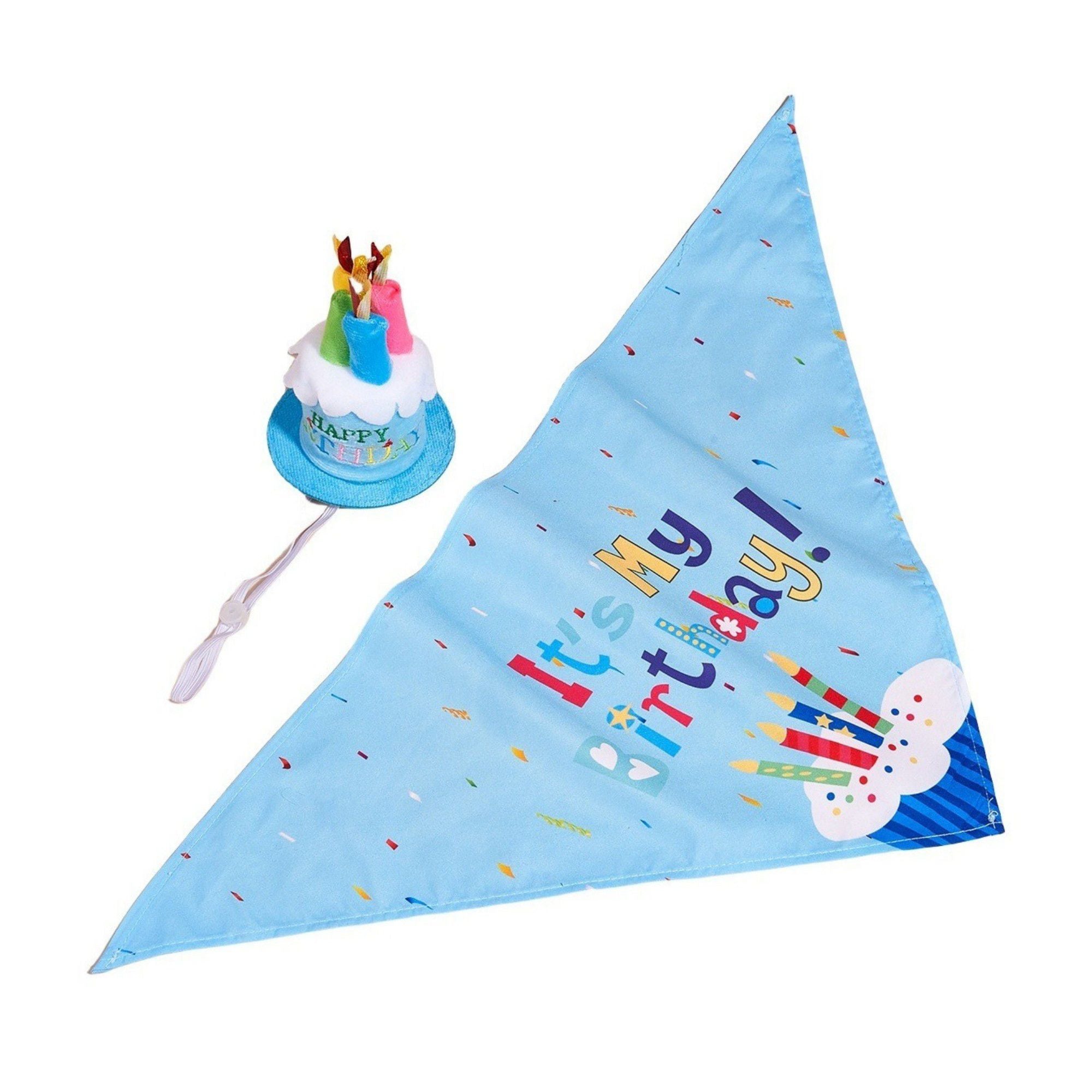 Pet Bandana and Pom Pom Party Hat Set for Dogs and Cats Celebration Costume Accessory
