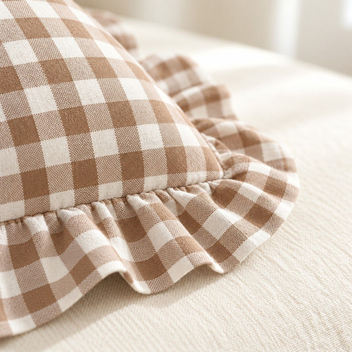 2 Pack Gingham Check Ruffle Throw Pillow Covers 18 x 18 Inch